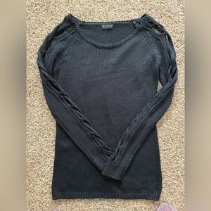 VENUS Black Knit Sweater (Small) with Braided Detail Sleeves